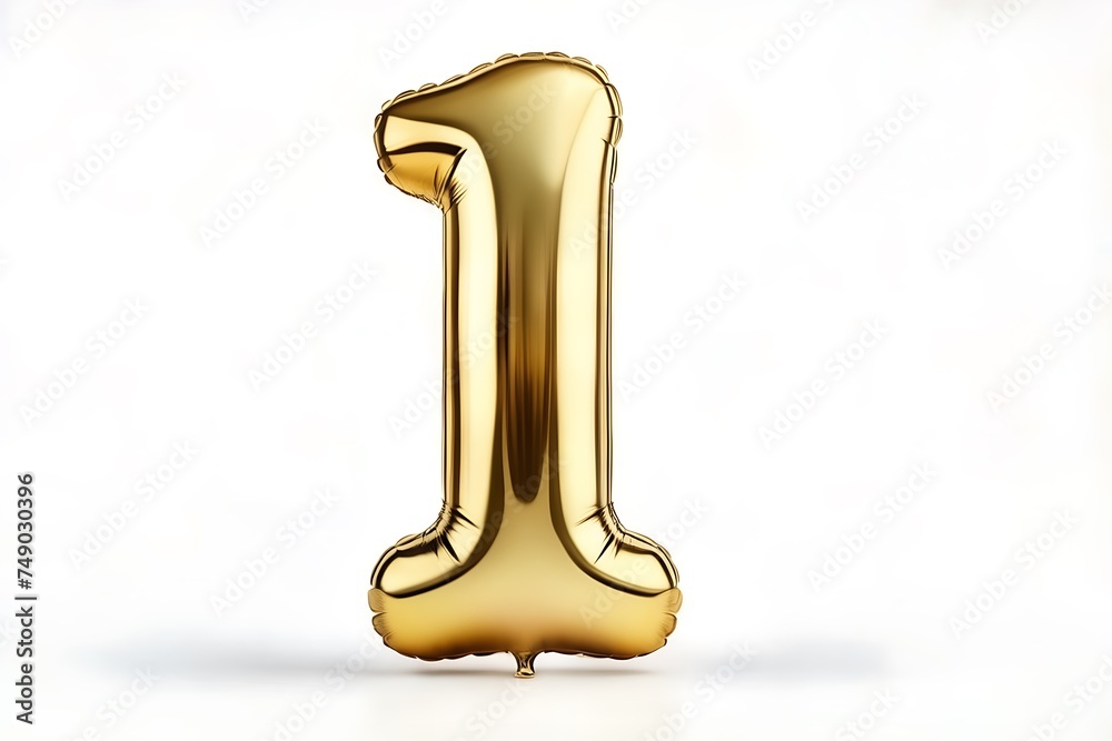 golden balloon shape for number 1 on white background, Golden number one balloon shape for birthdays, parties and celebrations golden balloon shape for number 1 on white background, Golden number one balloon shape for birthdays, parties and celebrations