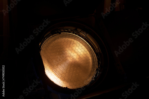 Fresnel lens, stage light spotlight with barndoors and fresnel lens. TV, video, photo, lighting equipment. photo