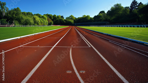 Pristine athletic track awaiting the rush of competition, AI Generative.