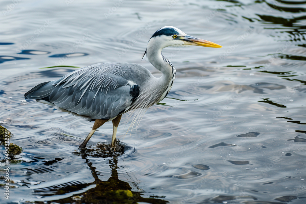 A heron gracefully wading through shallow waters A heron gracefully wading through shallow waters