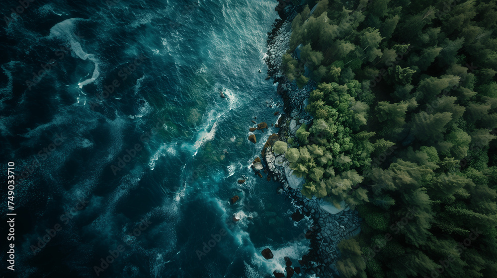 Stunning Drone Capture of Rugged Nordic Coastline: Forest Meets the Churning Sea from Above