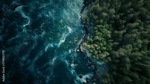 Stunning Drone Capture of Rugged Nordic Coastline  Forest Meets the Churning Sea from Above