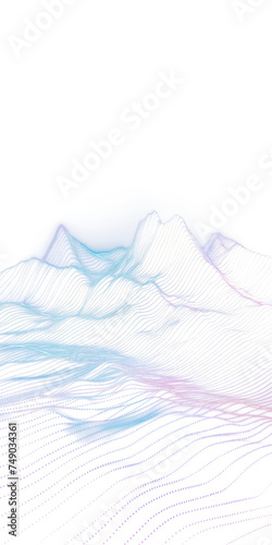 Neon Line Mountains on Transparent Background - Digital Landscape Vector
