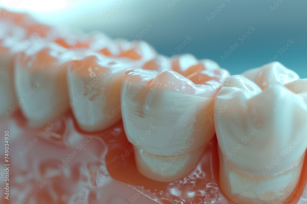 Extreme closeup of an artificial tooth root and crown for dental ...