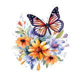 Butterfly with flowers watercolor print vector color