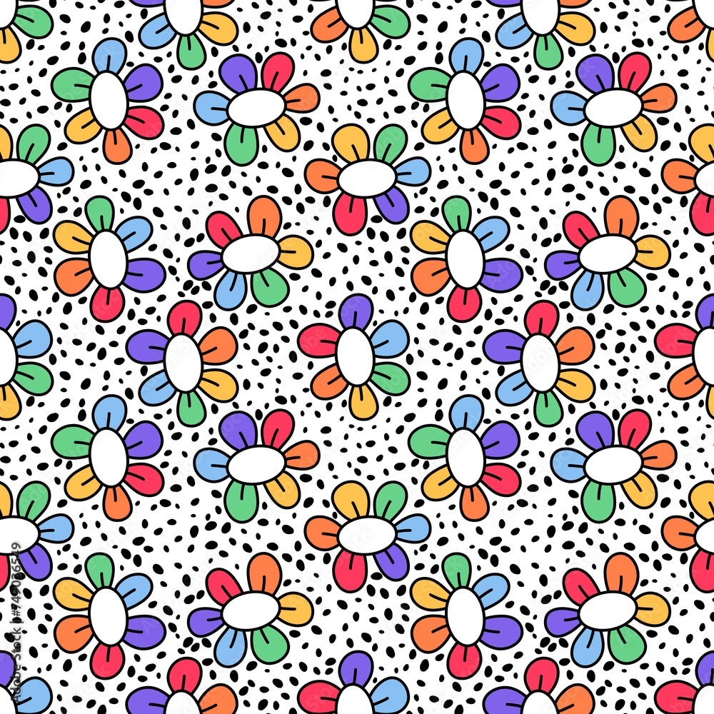Abstract pride flowers seamless lgbtq rainbow pattern for fabrics and linens and summer party accessories
