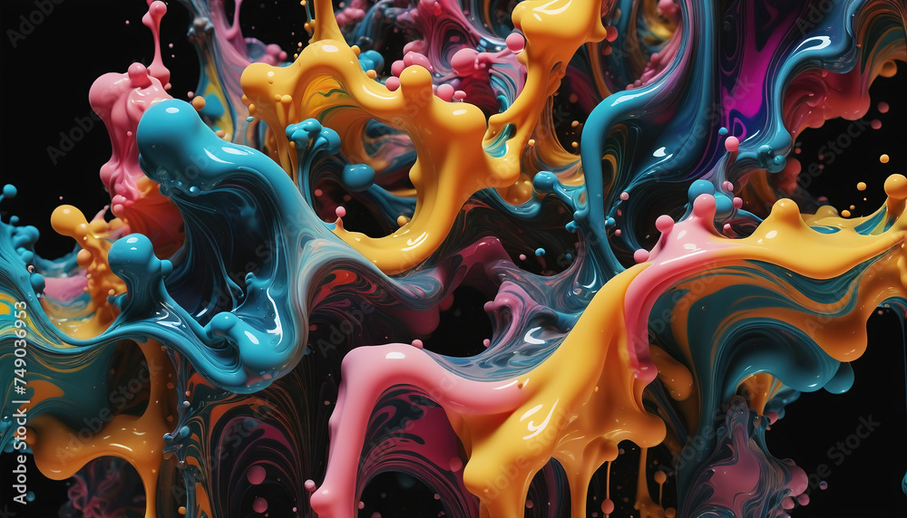 Different colored liquids mix together very dynamically to create abstract shapes and color combinations Different colored liquids mix together very dynamically to create abstract shapes and color combinations