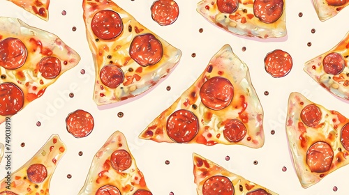 Pepperoni Pizza Pattern，Vegetarian Pizza Slice Pattern