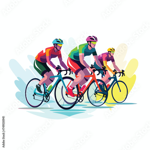 Fototapeta Naklejka Na Ścianę i Meble -  Colorful poster with cyclists riding bicycles. Cycli