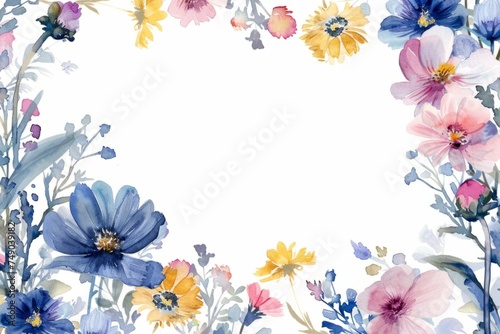 Fototapeta Naklejka Na Ścianę i Meble -  watercolor frame with colorful flowers Generative AI