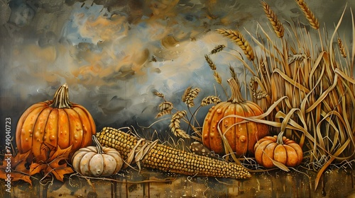 Pumpkins  corn and wheat