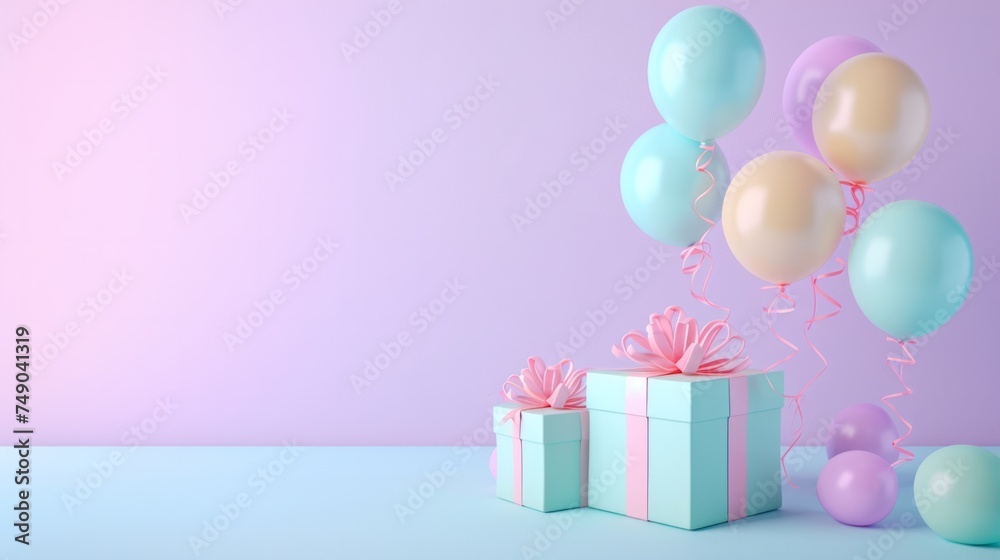 Balloons and gift box, generative ai