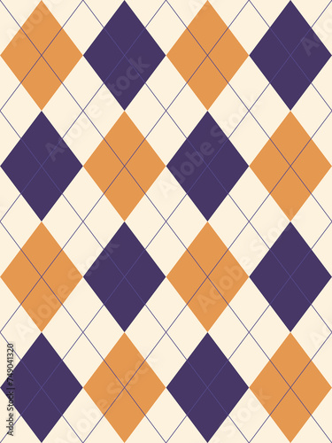 Argyle pattern. Purple,orange. Seamless geometric background for clothing, wrapping paper.
