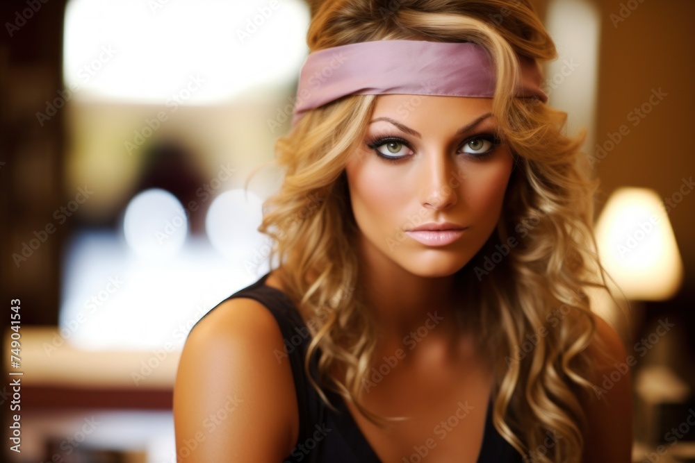 a woman with a pink headband a woman with a pink headband