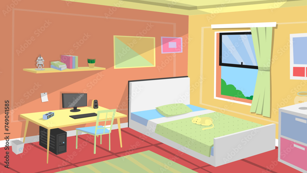 vector design of a cozy bedroom, flat design illustration, unique and modern interior vector design of a cozy bedroom, flat design illustration, unique and modern interior