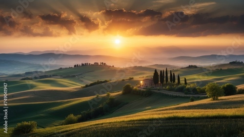 Breathtaking sunrise over the rolling hills of Tuscany from your private terrace