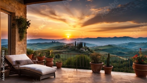 Breathtaking sunrise over the rolling hills of Tuscany from your private terrace © Damian Sobczyk