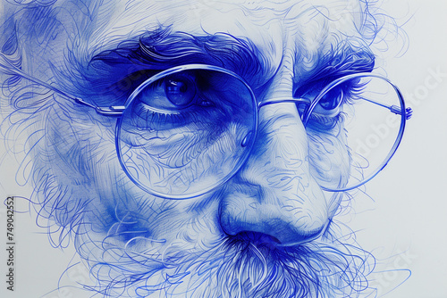 A hand-drawn portrait of a man sporting glasses and a beard, created with a blue pen in honor of Fathers Day photo