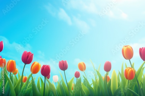 a group of tulips in grass © sam