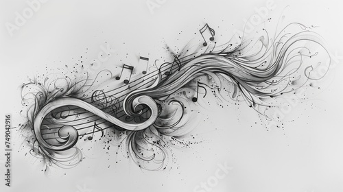 Harmonious Notes. Artistic Symphony of Music and Swirling Clefs photo
