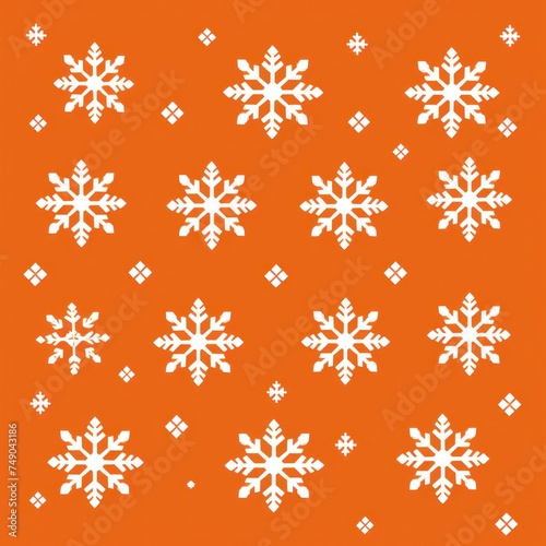 a pattern of white snowflakes on an orange background