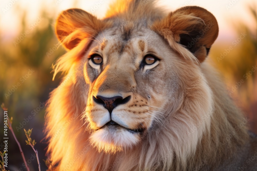 a lion looking towards the camera