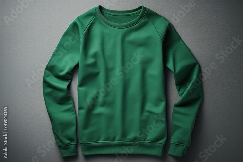 Green blank sweater without folds flat lay isolated on gray modern seamless background © GalleryGlider