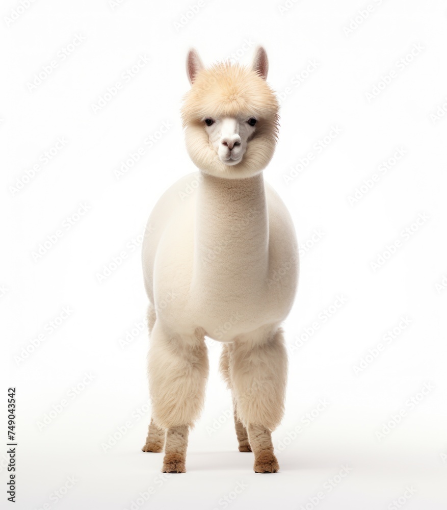 a white llama standing on a white background