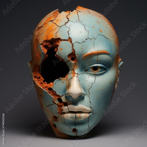 a broken head with a hole in it photo