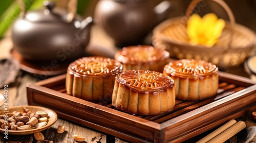 Moon cake, traditional Chinese festive food concept generative ai