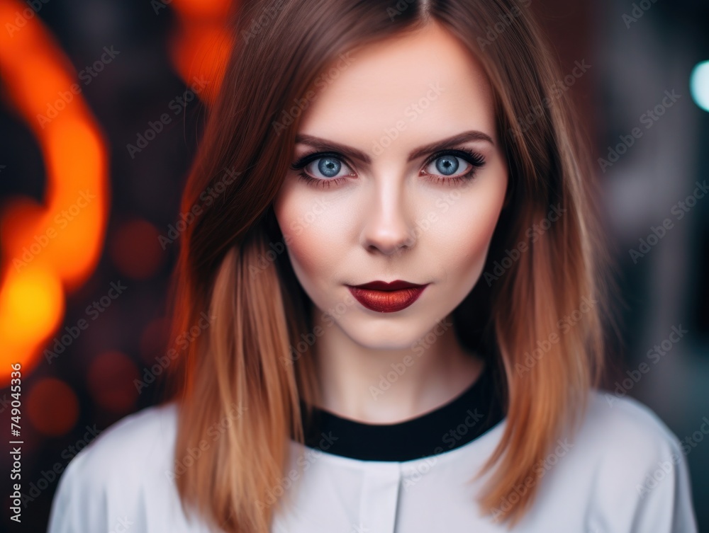 a woman with blue eyes and red lipstick a woman with blue eyes and red lipstick