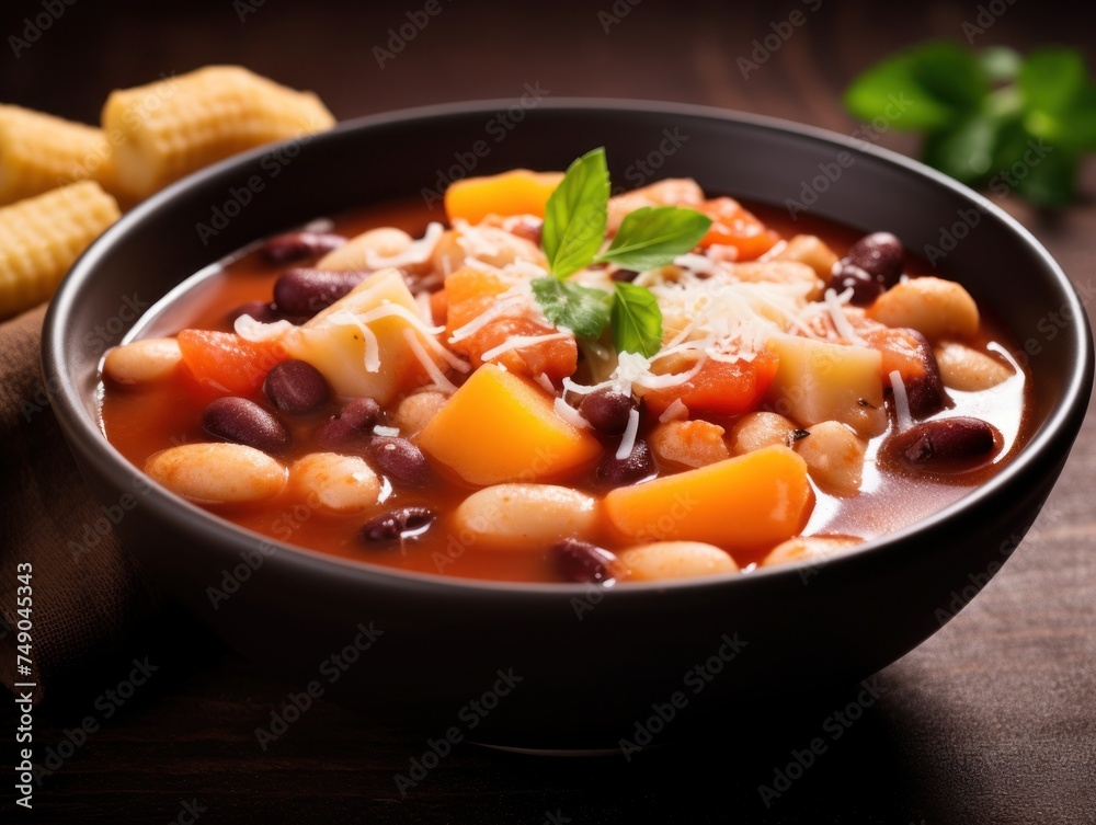 a bowl of soup with beans and vegetables a bowl of soup with beans and vegetables