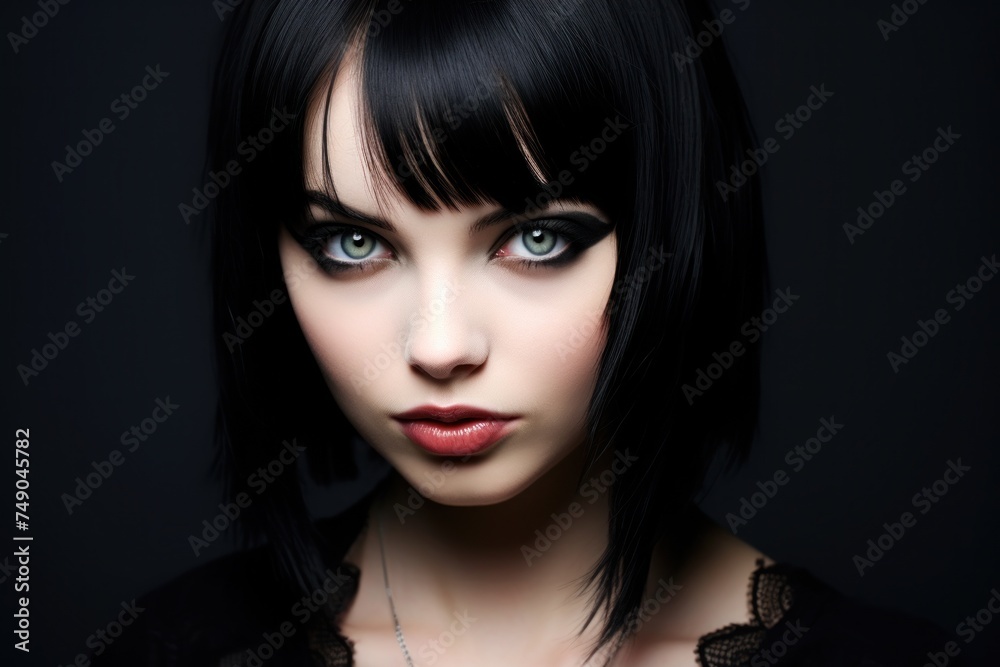 a woman with black hair and makeup a woman with black hair and makeup