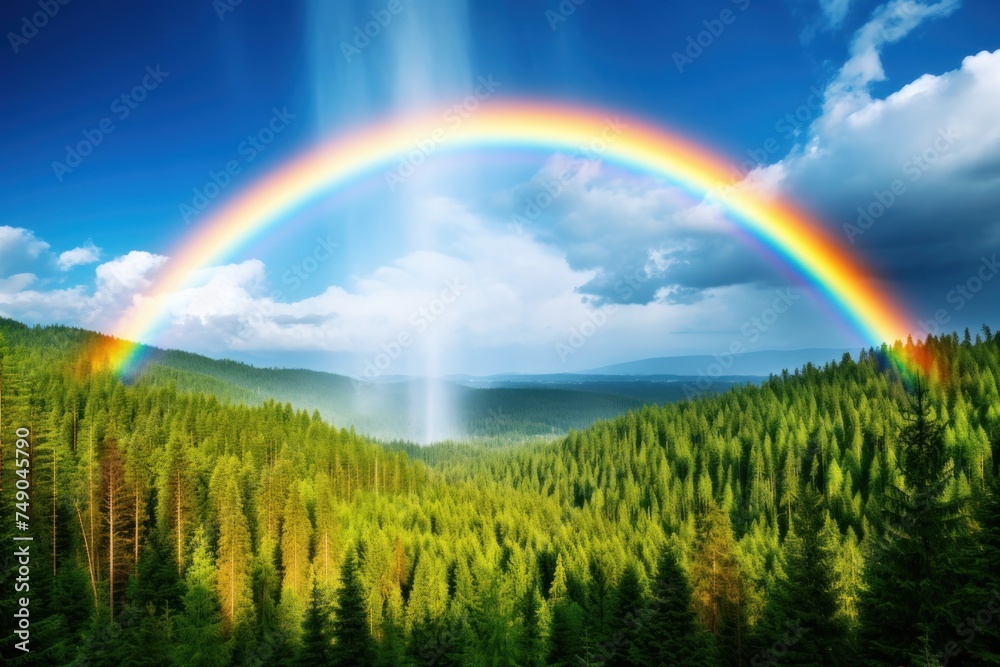 a rainbow over a forest a rainbow over a forest