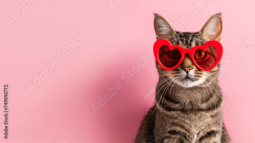 Gatinho fofo usando um oculos em formato de coração isolado no fundo rosa - Papel de parede © Vitor