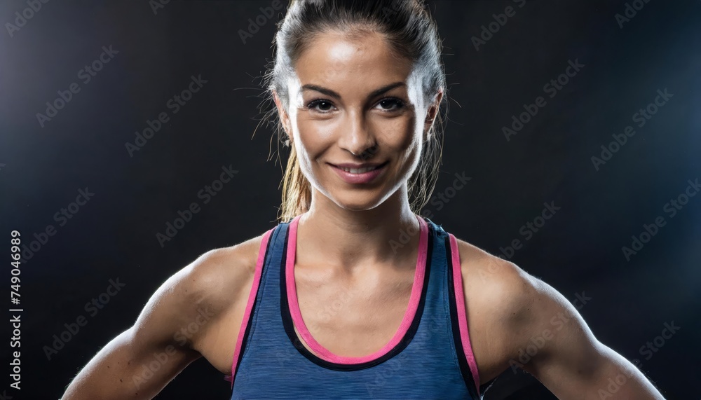 Generated image of woman in gym clothes with abs on black background Generated image of woman in gym clothes with abs on black background