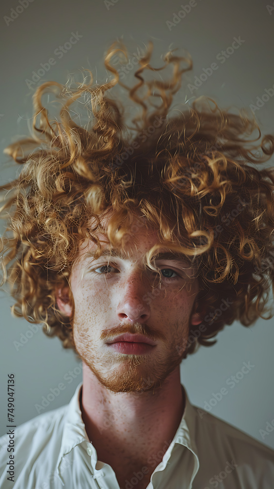portrait of boy with beard and curly hair