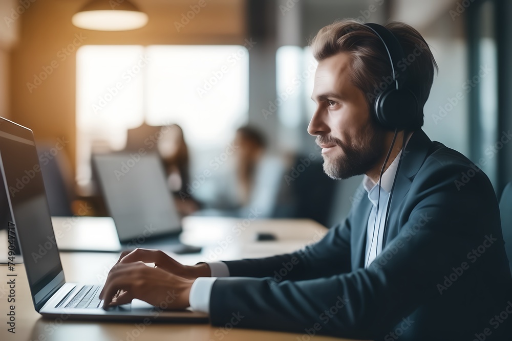 a man working in call center, a man working in computer