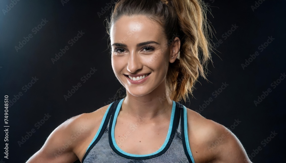 Generated image of woman in gym clothes with abs on black background Generated image of woman in gym clothes with abs on black background