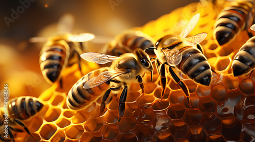 Golden honeycomb close-up © ma