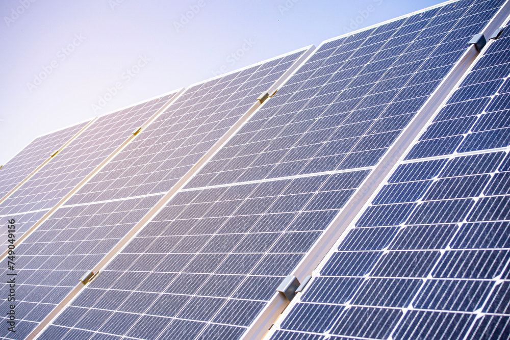 Close-up of solar panels installed in the desert to provide electricity to a remote meteorological base Close-up of solar panels installed in the desert to provide electricity to a remote meteorological base