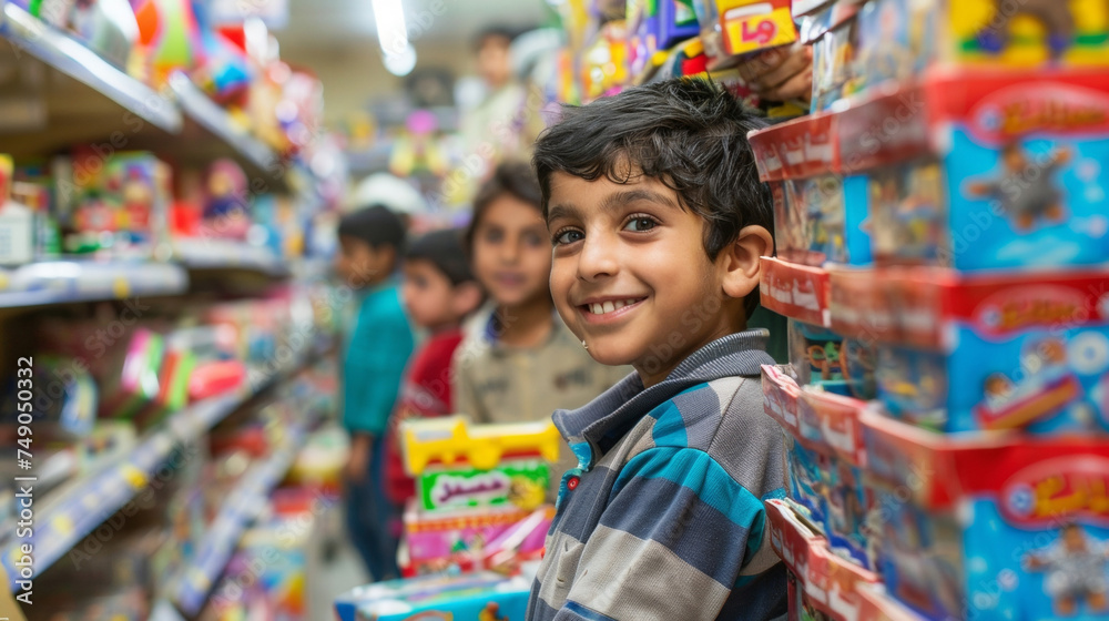 Children excitedly browse through toy stores searching for the perfect gift to receive on Eid from their parents or relatives. Children excitedly browse through toy stores searching for the perfect gift to receive on Eid from their parents or relatives.