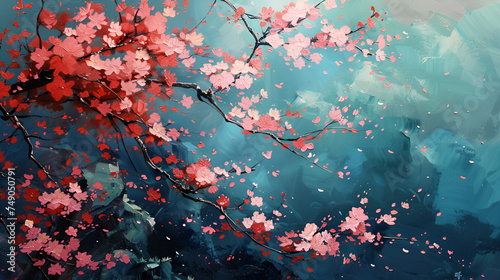 Artistic Style Drawing Painting of Cherry Blossom Cherry Tree photo