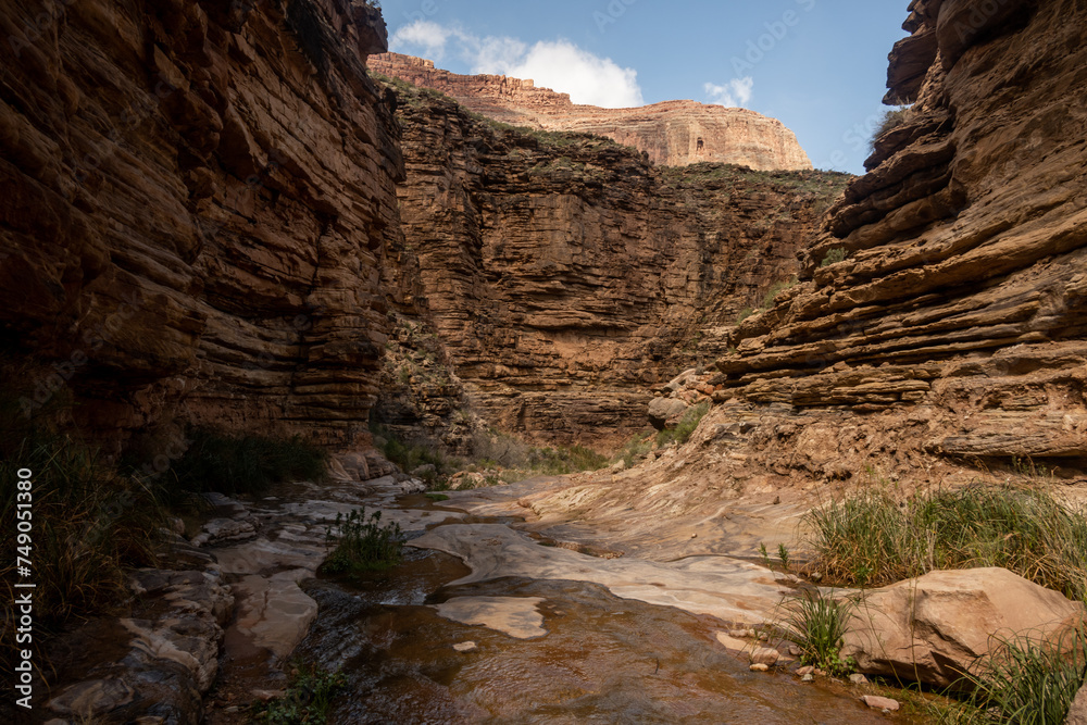 Tall Walls Surround Hermit Creek In Grand Canyon