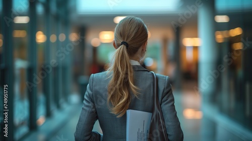 Woman in suit searching for job standing near office centre, waiting for a job offer, waiting for an interview, holding resumes, Jobless people, Global unemployment employment and recruitment concept