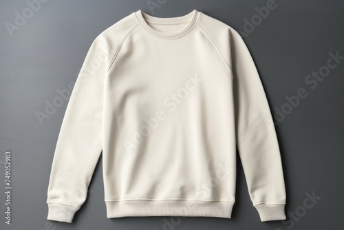 Ivory blank sweater without folds flat lay isolated on gray modern seamless background 