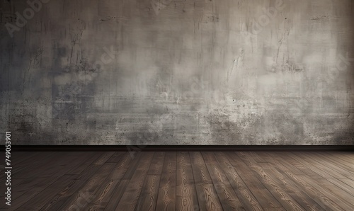 A gray wall  and a wooden floor in an empty room