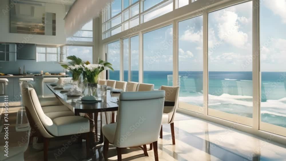 Dining Room With Large Ocean-View Window Dining Room With Large Ocean-View Window