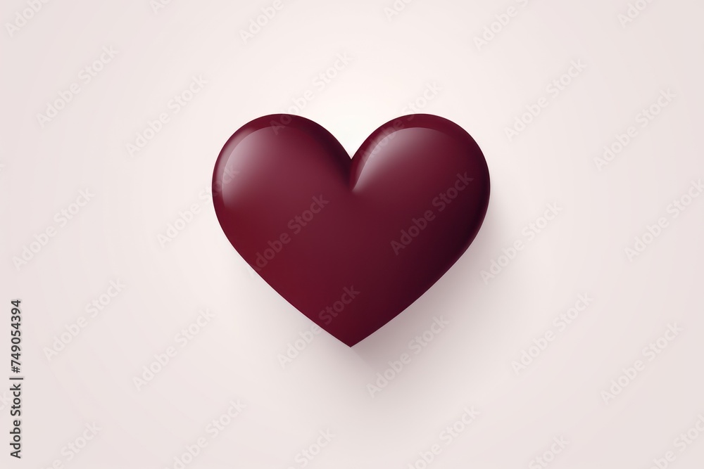Maroon heart isolated on background, flat lay, vecor illustration 