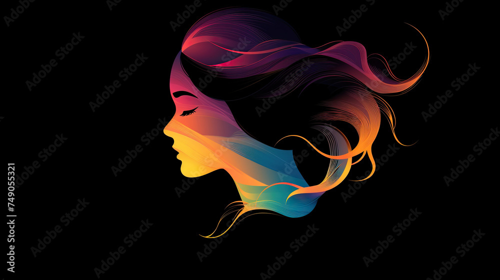 Woman in deep thoughts logo of head, Vector illustration of an ecstatic woman in a psychedelic experience. Woman in deep thoughts logo of head, Vector illustration of an ecstatic woman in a psychedelic experience.